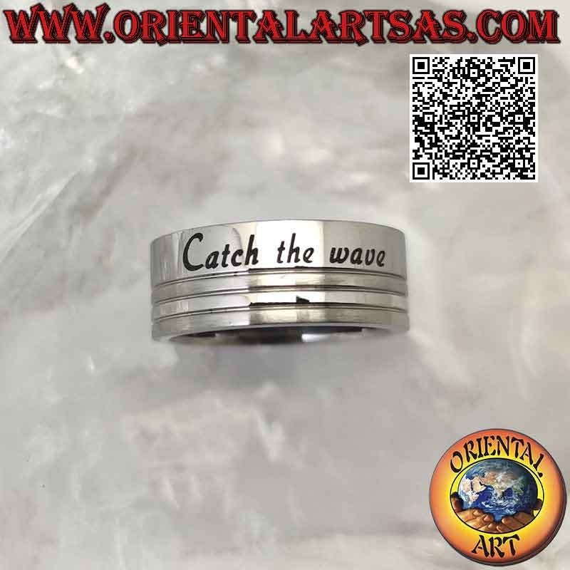 Surgical steel (316L) ring, flat band engraved with "catch the wave" 8 mm