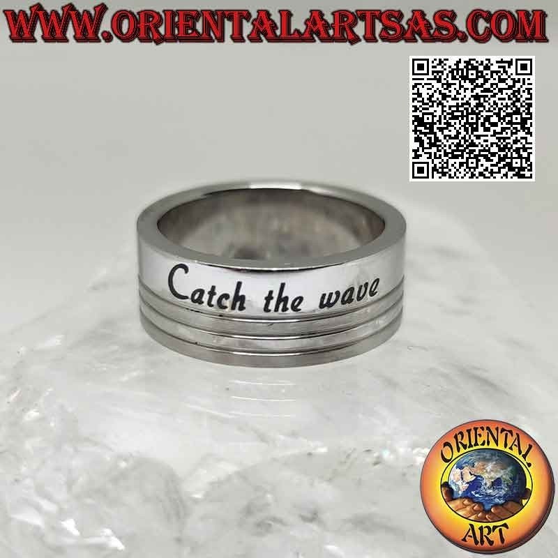 Ring aus Chirurgenstahl (316L), flaches Band mit Gravur „catch the wave“ 8 mm