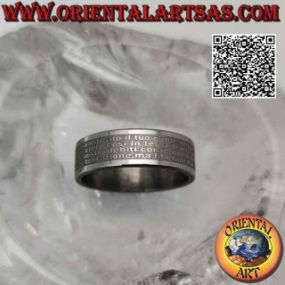 Bague en acier chirurgical (316L), anneau plat gravé "Oratio Dominica" Notre Père ou Notre Père