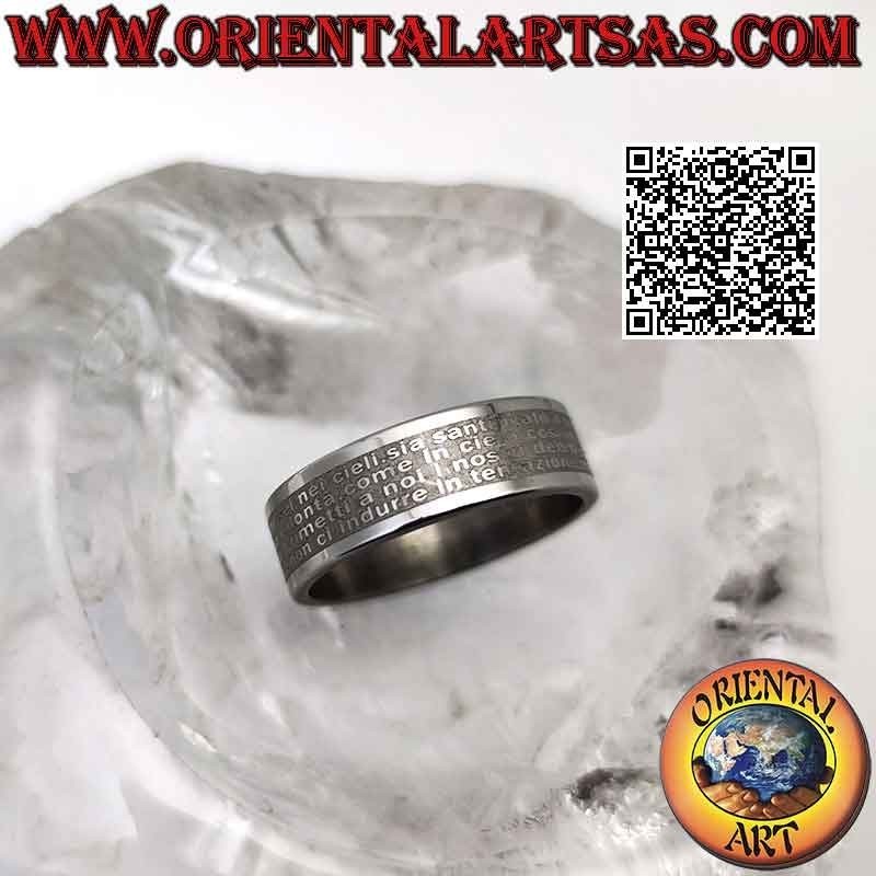 Anillo de acero quirúrgico (316L), banda plana grabada con "Oratio Dominica" Padrenuestro o Padrenuestro