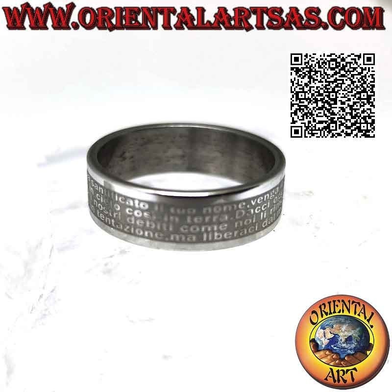 Bague en acier chirurgical (316L), anneau plat gravé "Oratio Dominica" Notre Père ou Notre Père