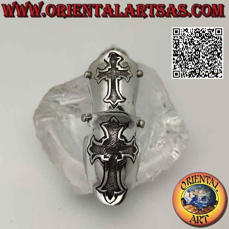 Surgical steel ring (316L), solid armor with trefoil crosses in bas-relief (adjustable)