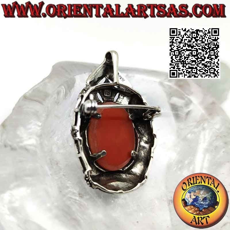 Spilla ciondolo in argento con cammeo del fanciullo col canarino e cornice tempestata di marcassite