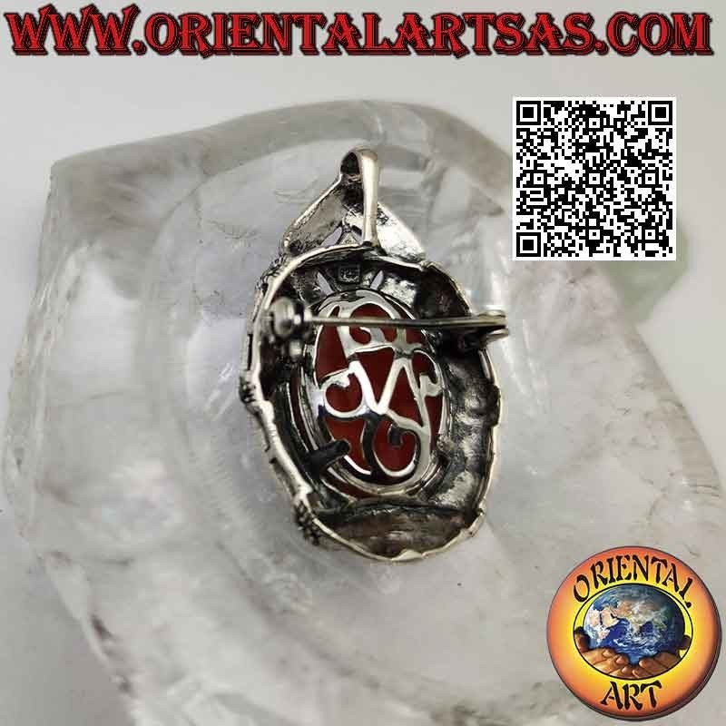 Broche pendentif en argent avec camée de femme séduisante et cadre serti de marcassite
