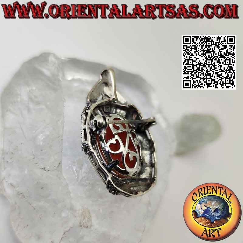 Broche pendentif en argent avec camée de femme séduisante et cadre serti de marcassite