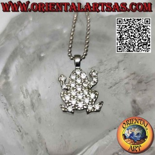 Colgante de plata, rana o sapo plano tachonado de circonitas