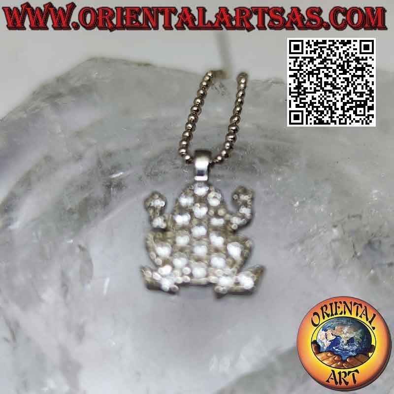 Silver pendant, flat frog or toad studded with zircons