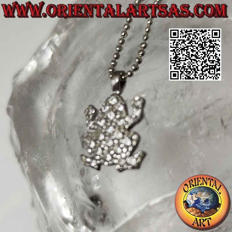 Colgante de plata, rana o sapo plano tachonado de circonitas
