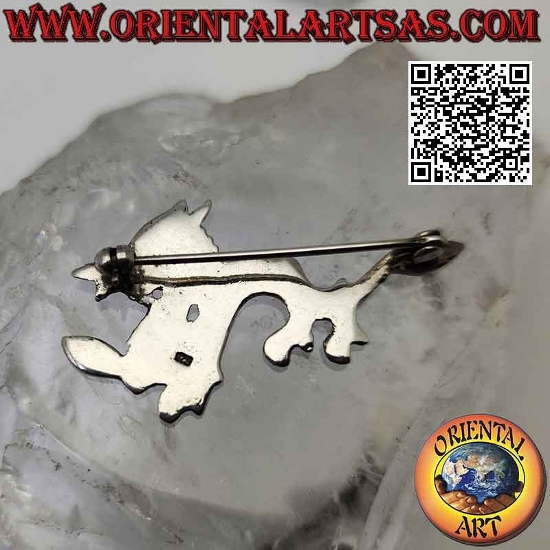 Broche en argent 925 ‰ en forme de dragon népalais oriental avec lignes gravées