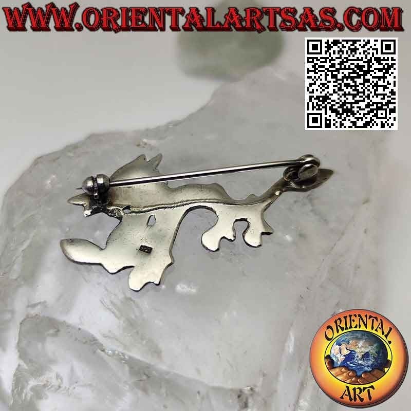 Broche en argent 925 ‰ en forme de dragon népalais oriental avec lignes gravées