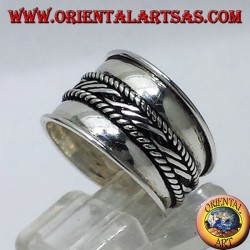 anello fascia larga in argento Bali centrale