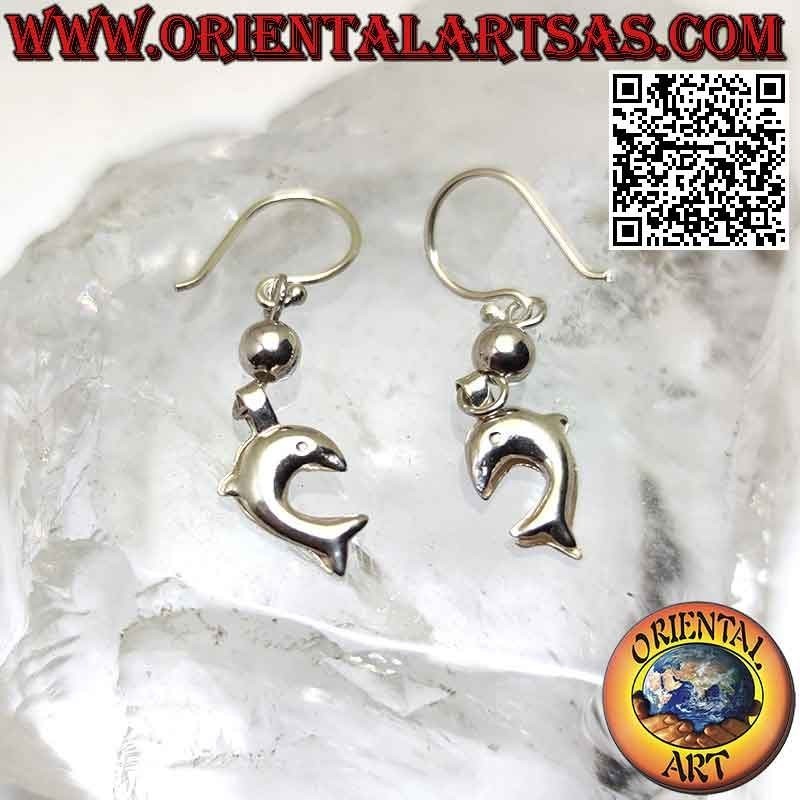 Boucles d'oreilles à levier en argent avec boule et pendentif dauphin