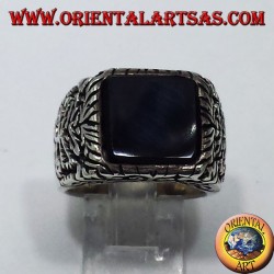 inlaid silver ring with onyx