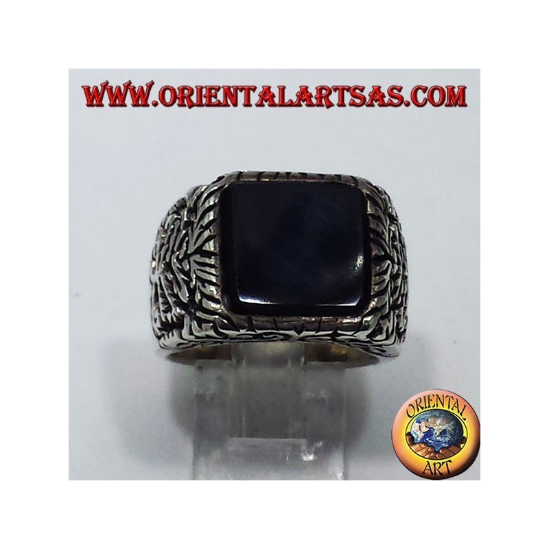 Anello in argento intarsiato con onice