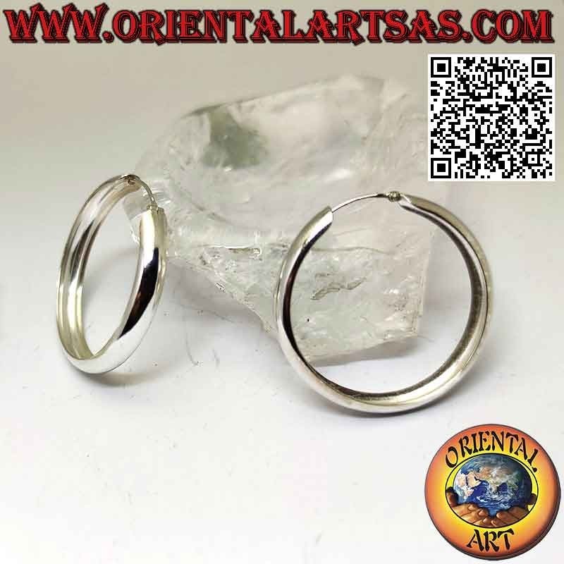 Silver earrings, flat rounded smooth circles 6 x 40 mm (classic)