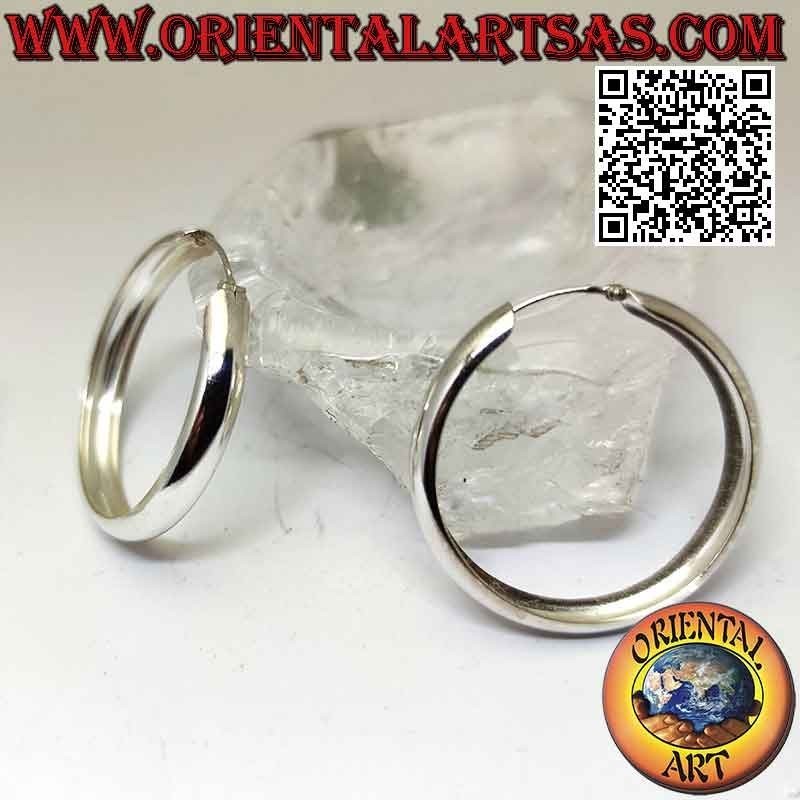 Silberohrringe, flache abgerundete glatte Kreise 6 x 40 mm (klassisch)