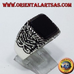 inlaid silver ring with onyx