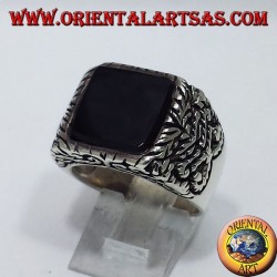 inlaid silver ring with onyx