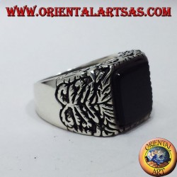 inlaid silver ring with onyx