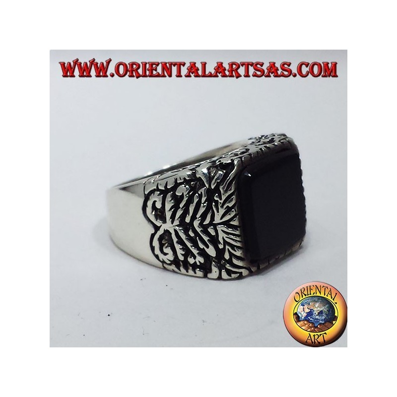Anello in argento intarsiato con onice