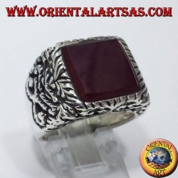 inlaid silver ring with carnelian
