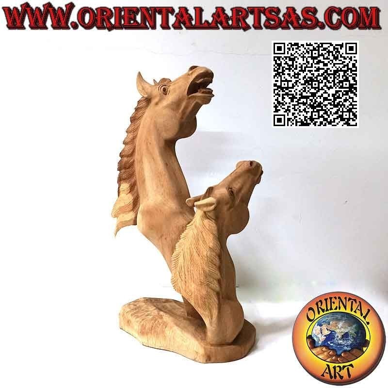 Sculpture de tête de cheval en nitrite de 43 cm en bois de suar (sculptée à la main dans un seul bloc)