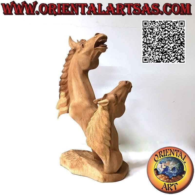 Sculpture de tête de cheval en nitrite de 43 cm en bois de suar (sculptée à la main dans un seul bloc)