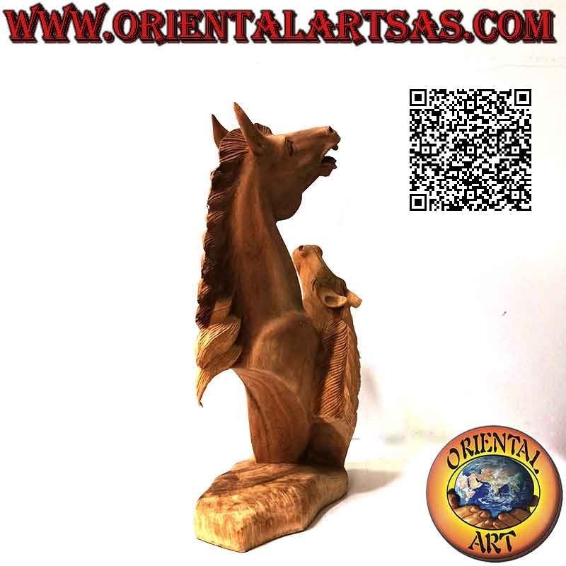 Escultura de Cabeza de Caballo de Nitrito de 43cm en Madera de Suar (tallada a mano de un solo bloque)