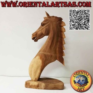 Sculpture tête de cheval en bois de suar de 52 cm (sculpté à la main dans un seul bloc) couleur naturelle
