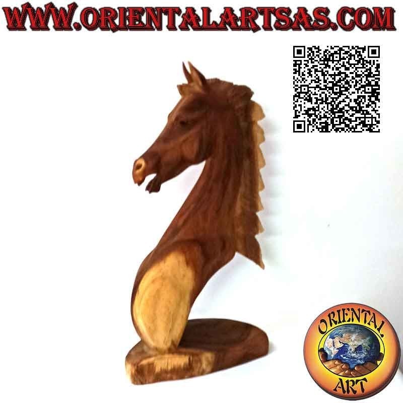 Sculpture tête de cheval en bois de suar de 52 cm (sculpté à la main dans un seul bloc) couleur naturelle
