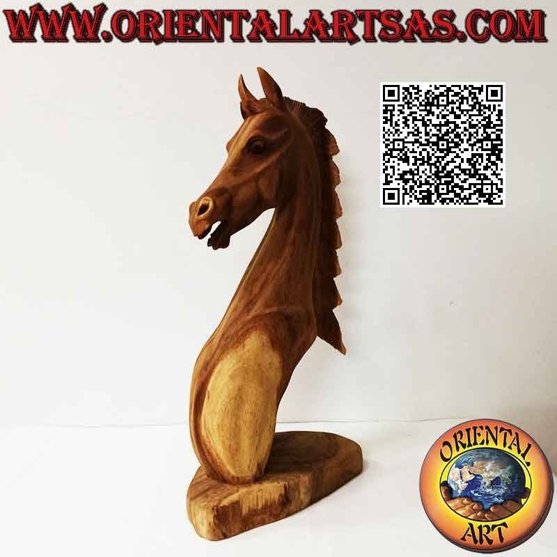 Horse head sculpture in 52 cm suar wood (hand carved from a single block) natural color
