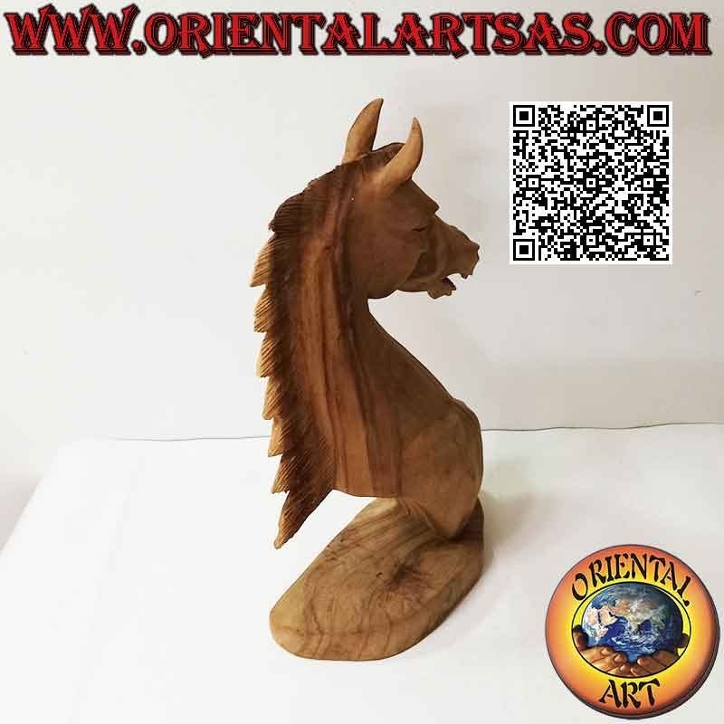 Sculpture tête de cheval en bois de suar de 52 cm (sculpté à la main dans un seul bloc) couleur naturelle