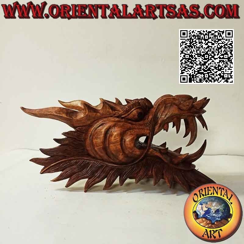 Drachenkopfskulptur aus Suarholz 30 cm (handgeschnitzt aus einem einzigen Block bis ins kleinste Detail)