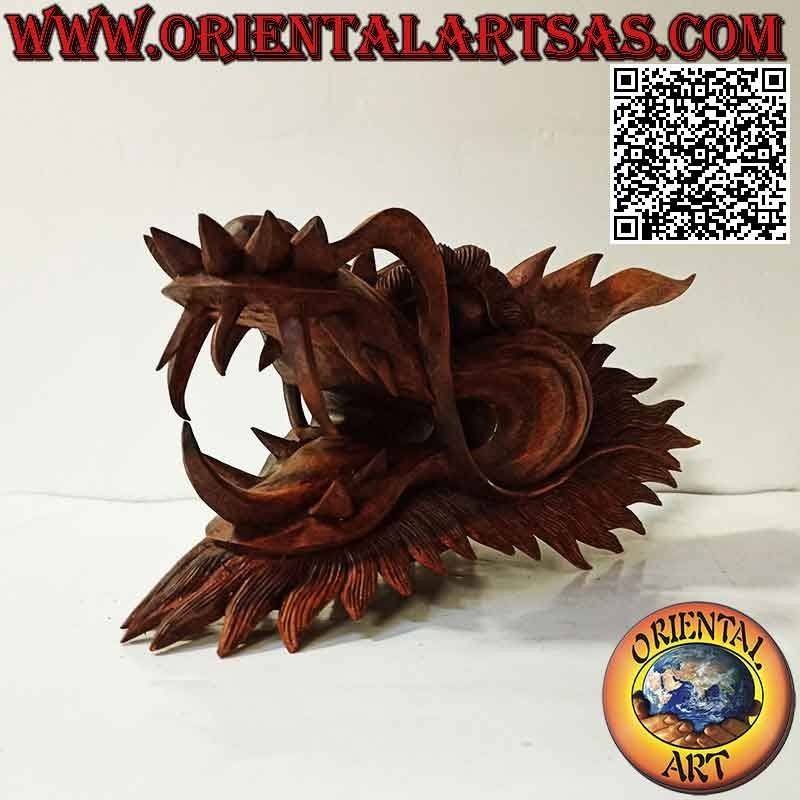 Sculpture tête de dragon en bois de suar 30 cm (sculptée à la main d'un seul bloc dans les moindres détails)