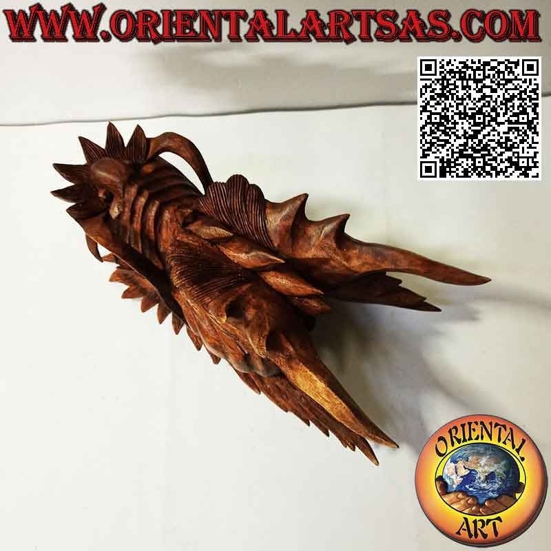 Dragon head sculpture in suar wood 30 cm (hand-carved from a single block in the smallest details)