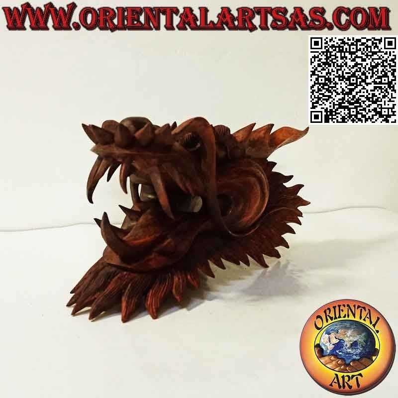 Drachenkopfskulptur aus Suarholz 30 cm (handgeschnitzt aus einem einzigen Block bis ins kleinste Detail)