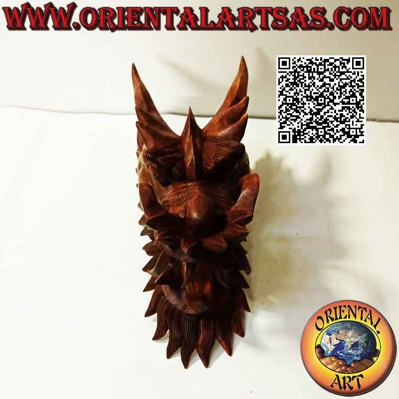 Dragon head sculpture in suar wood 30 cm (hand-carved from a single block in the smallest details)