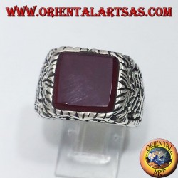 inlaid silver ring with carnelian