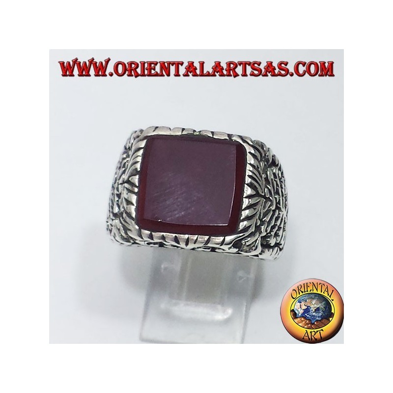 inlaid silver ring with carnelian