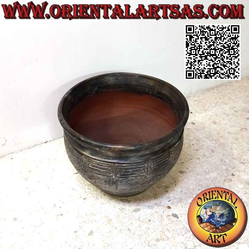 Plant pot with decoration and fish in relief in terracotta, handmade (38 cm and 50 cm ø)