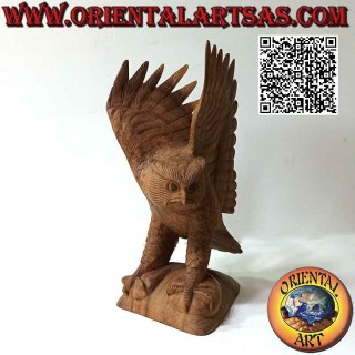 Escultura de búho con alas extendidas en madera de suar de 30 cm (tallada a mano a partir de un solo bloque) (natural)