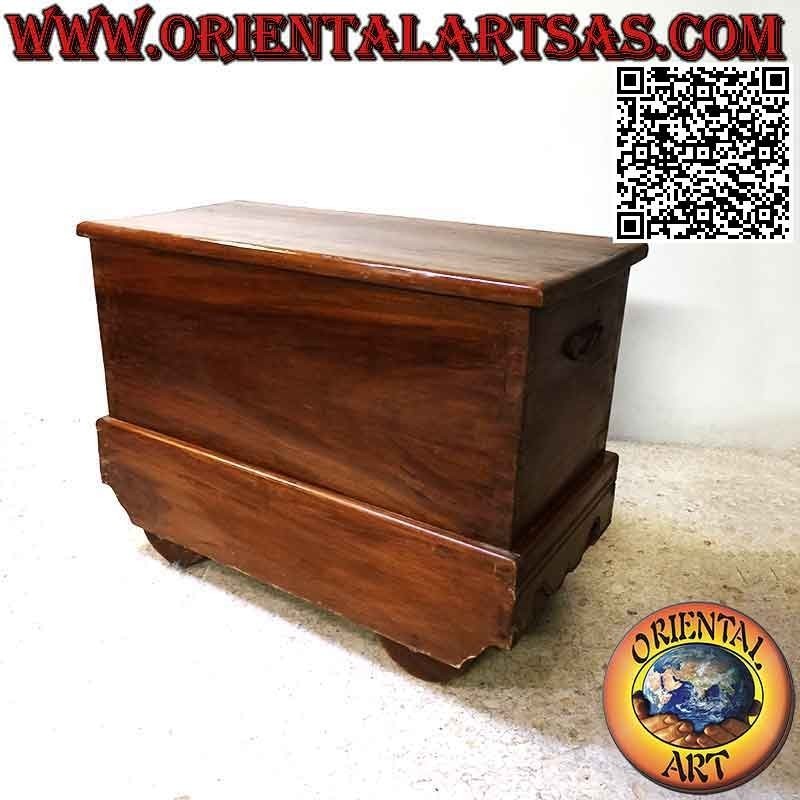 Cassapanca con decoro floreale a bassorilievo e ruote in legno di teak da 115 cm