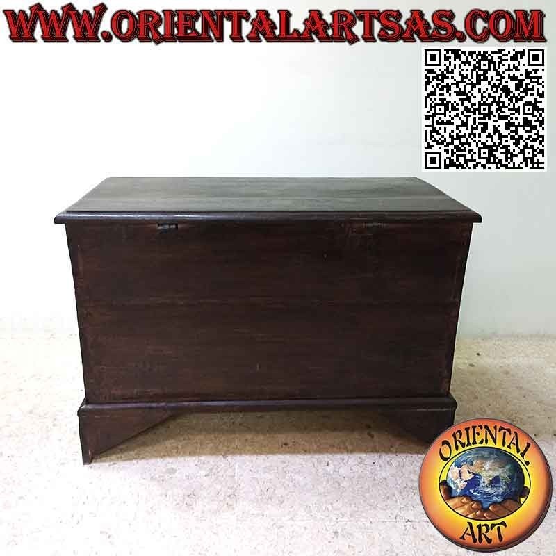 Chest with bas-relief "house in the forest" and antique brass inserts in 100 cm teak wood