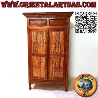 Armario con 2 puertas y 2 cajones en madera de teca y bambú