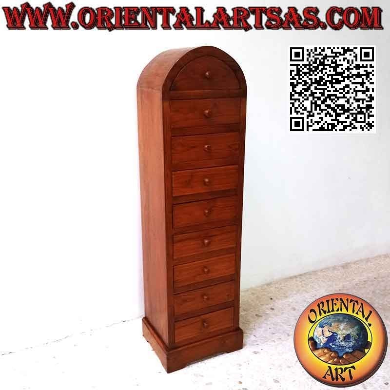 Chest of drawers with 9 drawers with curved hat in teak wood