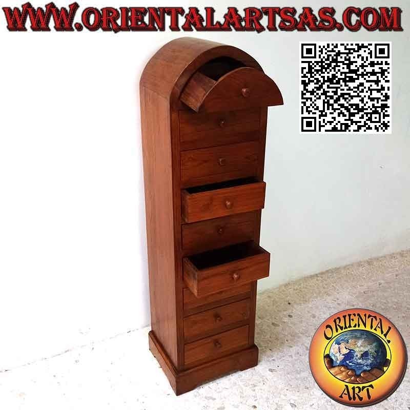Cajonera de 9 cajones con sombrero curvo en madera de teca