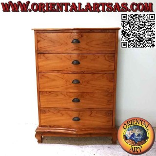 Commode à 5 grands tiroirs en bois de teck (128 x 90 cm)