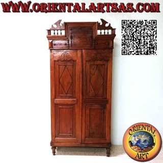 Armadietto dispensa a 2 ante e 4 ripiani con colonnine decorative  in legno antico di teak