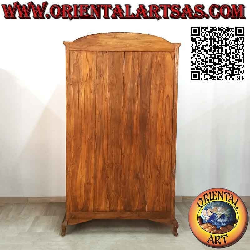 Large wardrobe with curved hat (2 doors and 4 shelves) in teak wood