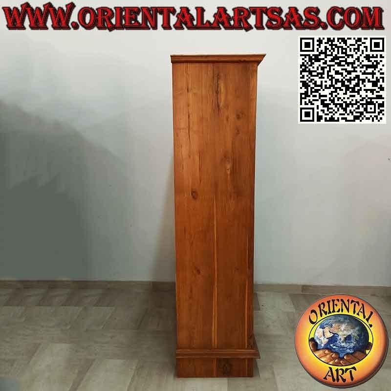 Large linear wardrobe with 2 doors and 4 shelves in teak wood